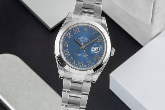  Rolex Datejust II 41 Blue Roman Dial Oyster Stahl Automatik Herrenuhr Ref 116300 