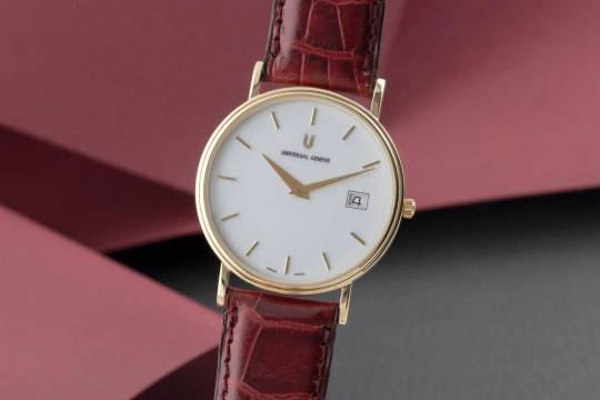  Universal Genève 18k (0,750) Gold White Dial Herrenuhr Ref. 149.140-22 Papiere 