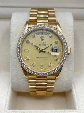  Rolex Day-Date 36 Top Condition Champagne Diamond Dial Bezel High quality A.M. 