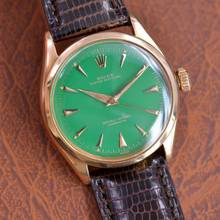 Thumbnail von Rolex Oyster Perpetual 34 6284 green enamel dial rose gold 18KT very rare 1957