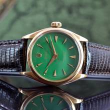 Thumbnail von Rolex Oyster Perpetual 34 6284 green enamel dial rose gold 18KT very rare 1957