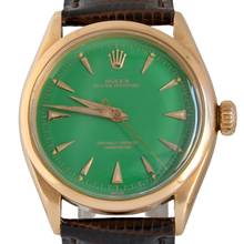 Thumbnail von Rolex Oyster Perpetual 34 6284 green enamel dial rose gold 18KT very rare 1957