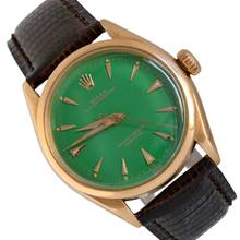 Thumbnail von Rolex Oyster Perpetual 34 6284 green enamel dial rose gold 18KT very rare 1957