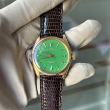 Thumbnail von Rolex Oyster Perpetual 34 6284 green enamel dial rose gold 18KT very rare 1957