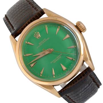  Rolex Oyster Perpetual 34 6284 green enamel dial rose gold 18KT very rare 1957 