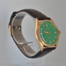 Thumbnail von Rolex Oyster Perpetual 34 6284 green enamel dial rose gold 18KT very rare 1957