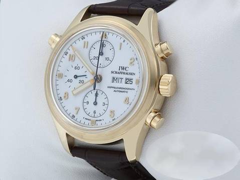  IWC Fliegeruhr Doppelchronograph Pilot Doppelchronograph Gelbgold 750 Iw3711 Automatik 18kt Yellow Gold Black Dial 