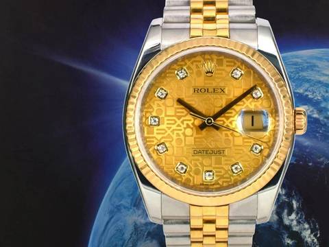 Rolex Datejust 36 116233 36mm Gold Jubilee Dial With Big Diamonds - Full Set 2009
