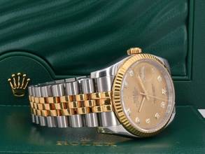 Thumbnail von Rolex Datejust 36 116233 Gold Dial With Big Diamonds - Full Set 36mm