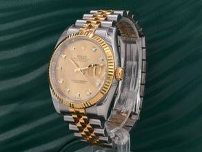 Thumbnail von Rolex Datejust 36 116233 Gold Dial With Big Diamonds - Full Set 36mm