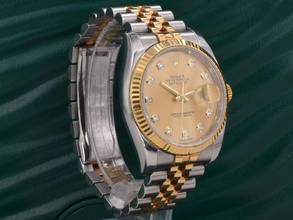 Thumbnail von Rolex Datejust 36 116233 Gold Dial With Big Diamonds - Full Set 36mm
