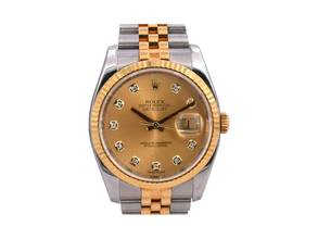 Thumbnail von Rolex Datejust 36 116233 Gold Dial With Big Diamonds - Full Set 36mm