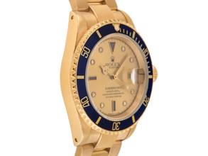 Thumbnail von Rolex Submariner Date Serti 18kt Gelbgold Ref.16618 1988 Full Set Original unpoliert Submariner Serti 18kt Gelbgold Diamanten Saphir 170g