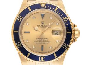 Thumbnail von Rolex Submariner Date Serti 18kt Gelbgold Ref.16618 1988 Full Set Original unpoliert Submariner Serti 18kt Gelbgold Diamanten Saphir 170g