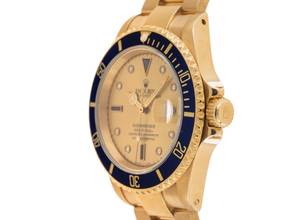 Thumbnail von Rolex Submariner Date Serti 18kt Gelbgold Ref.16618 1988 Full Set Original unpoliert Submariner Serti 18kt Gelbgold Diamanten Saphir 170g