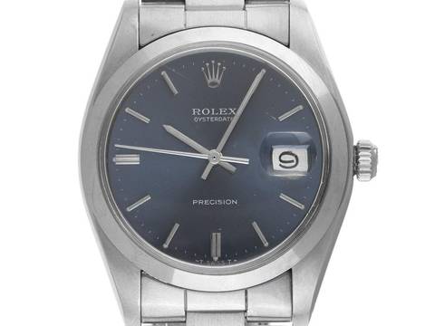  Rolex Oysterdate Precision Ref.6694 1978 LC 100 Full Set Original Vintage Unpoliert Oysterdate Precision Blau open 6/9 Stahl Oyster Armband 
