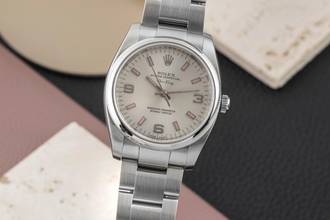 Thumbnail von Rolex Air King 34 Pink Index Stahl Automatik Medium Size R. 114200 Papiere LC170