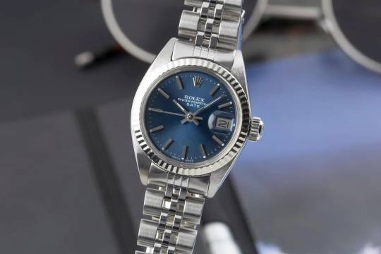 Rolex Oyster Perpetual Lady Date Blue Dial Stahl / Weissgold Automatik Damenuhr 6917