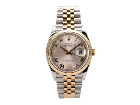 Rolex Datejust 36 Oystersteel / Gelbgold 126233 Silber Römisch Diamant Jubile-Band