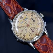Thumbnail von Marvin Chronograph Dato Compax Tropical Zifferblatt Valjoux 72C 1950er Jahre
