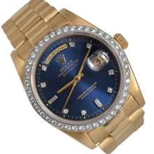 Thumbnail von Rolex Day-Date 36 18038 President Factory soleil blue dial diamonds gold 18KT Full Set