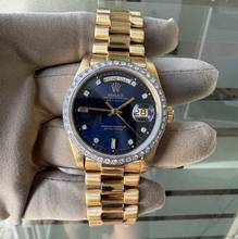 Thumbnail von Rolex Day-Date 36 18038 President Factory soleil blue dial diamonds gold 18KT Full Set