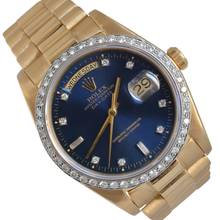 Thumbnail von Rolex Day-Date 36 18038 President Factory soleil blue dial diamonds gold 18KT Full Set