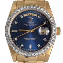 Thumbnail von Rolex Day-Date 36 18038 President Factory soleil blue dial diamonds gold 18KT Full Set