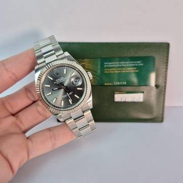  Rolex Datejust 41 41mm Ouro Branco & Aço Rhodium Dial Automático Completo 