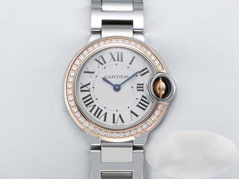 Cartier Ballon Bleu 28mm Edelstahl Rosegold 750 Diamanten We902079 Stahl Gold
