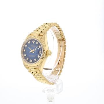  Rolex Lady-Datejust 26 Yellow Gold Blue Vignette Diamond Dial 