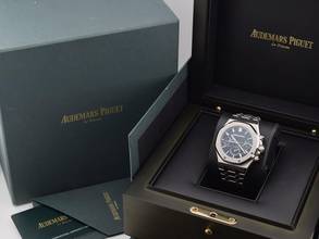 Thumbnail von Audemars Piguet Royal Oak Chronograph 26715st Chronograph 38mm Blaues Zifferblatt - Komplettset - Neu