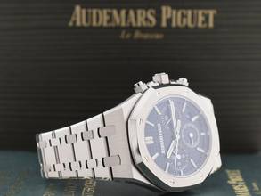 Thumbnail von Audemars Piguet Royal Oak Chronograph 26715st Chronograph 38mm Blaues Zifferblatt - Komplettset - Neu