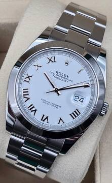  Rolex Datejust 41 41mm 126300 White Roman Dial - Oyster Bracelet Very Good/Like New Condition Full Set 2-2024 