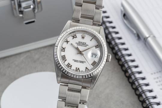  Rolex Datejust 36 White Dial Oyster Stahl Automatik Herrenuhr Ref. 16220 P-Serie 