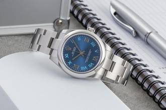 Thumbnail von Rolex Oyster Perpetual 31 Blue Roman Dial Stahl Automatik Damenuhr R. 177200 B&P
