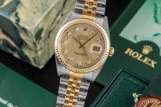  Rolex Datejust 36 Diamond Dial Stahl Gold Automatik Herrenuhr Ref 16233 B&P 2004 