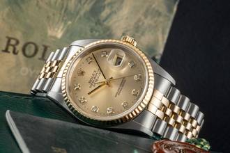 Thumbnail von Rolex Datejust 36 Diamond Dial Stahl Gold Automatik Herrenuhr Ref 16233 B&P 2004