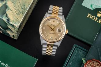 Thumbnail von Rolex Datejust 36 Diamond Dial Stahl Gold Automatik Herrenuhr Ref 16233 B&P 2004