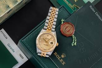 Thumbnail von Rolex Datejust 36 Diamond Dial Stahl Gold Automatik Herrenuhr Ref 16233 B&P 2004