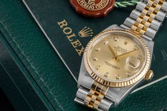 Thumbnail von Rolex Datejust 36 Diamond Dial Stahl Gold Automatik Herrenuhr Ref 16233 B&P 2004