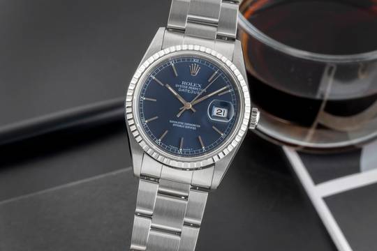  Rolex Datejust 36 Blue Dial Oyster Stahl Automatik Herrenuhr Ref. 16220 T-Serie 