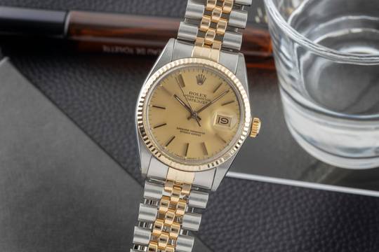 Rolex Datejust 36 Gold Dial Stahl / Gold Automatik Herrenuhr Ref. 16013 Vintage