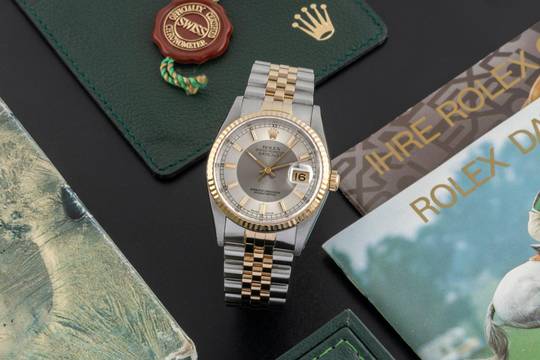 Rolex Datejust 36 Tuxedo Stahl Gold Automatik Herrenuhr 16233 B&P Collectors Set