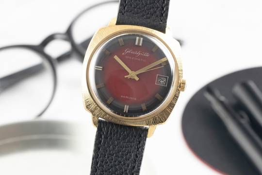 Glashütte Original Spezimatic Red Dial vergoldet Automatik Herrenuhr Vintage Klassiker