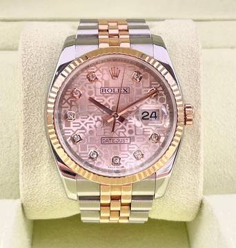 Rolex Datejust 36 Steel/Rose Anniversary Pink Diamond Dial BOX+PAPERS Top Condition year: 2011 jubilee