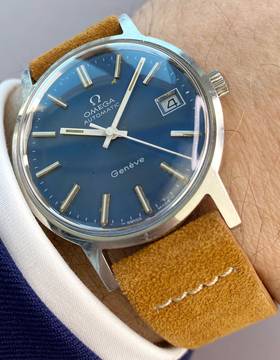  Omega Genève Serviced Geneve Vintage Automatic Automatik Blue Dial 1660163 1660163 