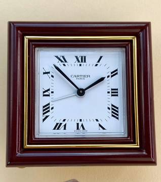  Cartier Table Clock Vintage Table Clock Reisewecker Tischuhr Alarm Bordeaux Red 