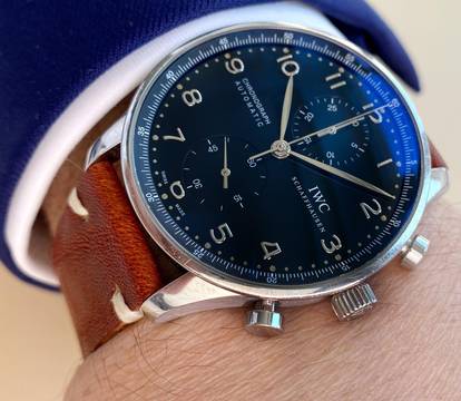  IWC Portuguese Serviced Portugieser Chronograph Black Dial Box Papers Full Set 371447 371447 
