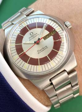  Omega Genève Serviced Geneve Dynamic Rare Burgundy Dial Vintage Automatic Automatik 